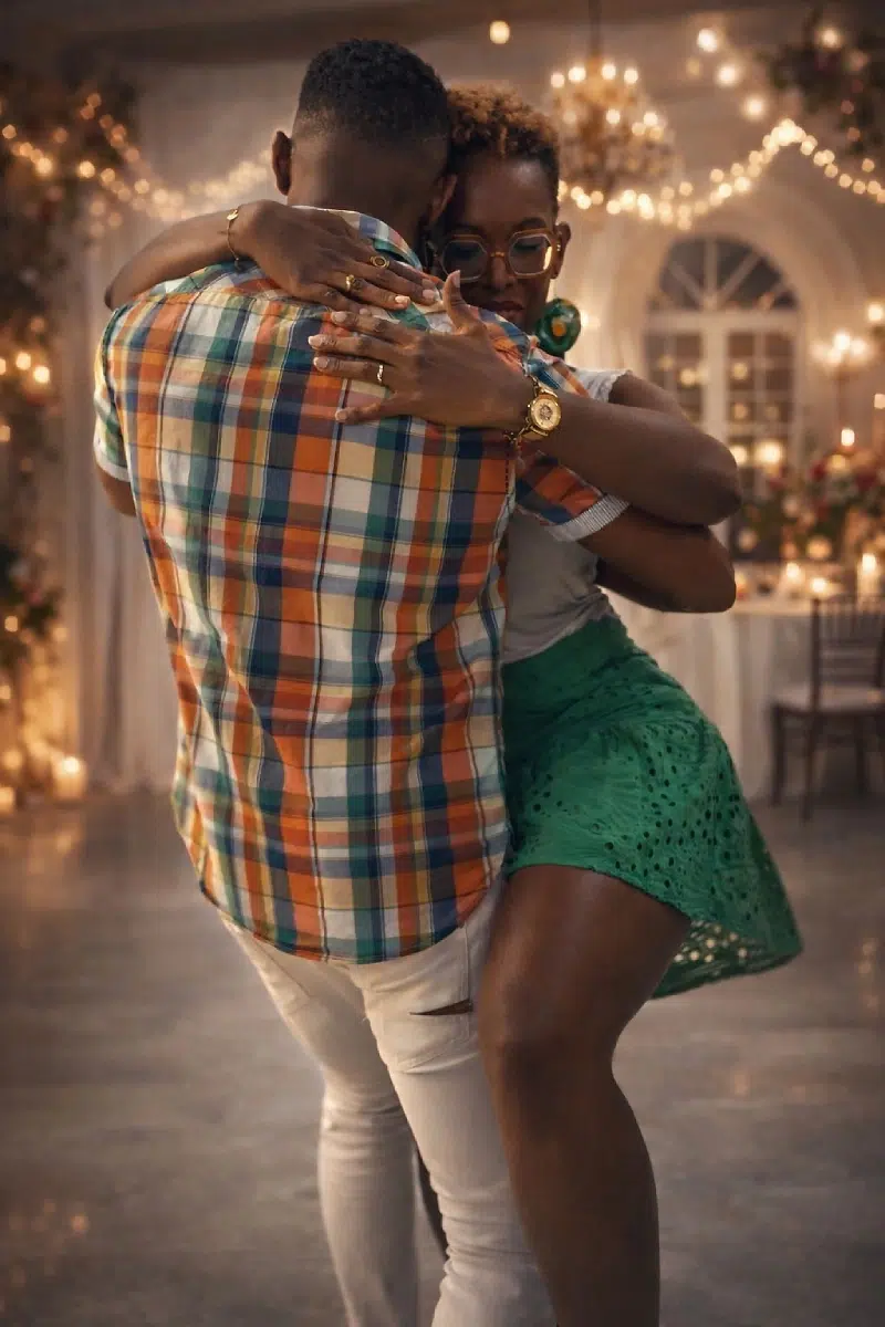 Couple dansant dans une salle décorée